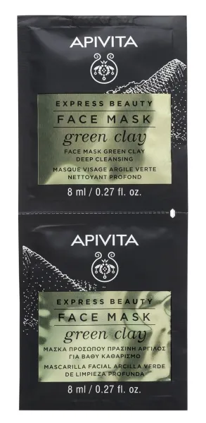 APIVITA EXPRESS BEAUTY veido kaukė su žaliuoju moliu, valomoji 8ml N2